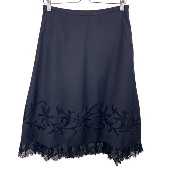 Vintage Ann Taylor Loft Black Gothic Embroidered Lace Trim Midi Skirt sz 6 - Picture 4 of 6